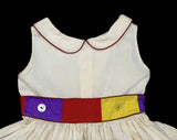 Girl's 2T 3T 1950s Dress - Modern Art Color Block Cotton - Toddler Childs Size 2 Sleeveless 50s Frock - Brown Blue Orange Yellow - Chest 23