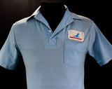 Men's XS Polo Shirt - 70s Mens Piedmont Airlines Logo Summer Top - 1970s Airport Airplanes - Sky Blue Cotton - Short Sleeve - Chest 36
