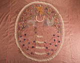 1920s Twin Bedspread - Sheer Pink Flapper's Boudoir Bed Spread - Authentic 20s Cotton Coverlet with 18th Century Fancy Lady Cameo Portrait