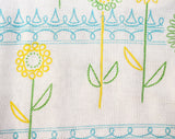 Cute 1960s Girl's Summer Shirt with Mod Flowers - Size 6 Girls Crop Top - Childrens Casual 60s White Knit with Blue Yellow Green - Chest 25