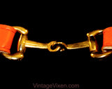 Medium 1960s Belt - Tangy Orange Vinyl Belt with Brass Buckle & Horse Bits - Size 8 to 12 Mod 60s Belt - Chic Spring Summer Resort Style