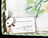 Micro Embroidered Handkerchief Pair - Super Fine Embroidery - Botanical Flowers - Mallorca Spain European Import - 2 Ladies Hankies NIB NWT