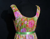 Size 6 Floral Nightgown - Sleeveless 60s Summer Nightie - Sexy Sweet Long Pink & Orange Impressionist Roses - 1960s Vanity Fair - Bust 34