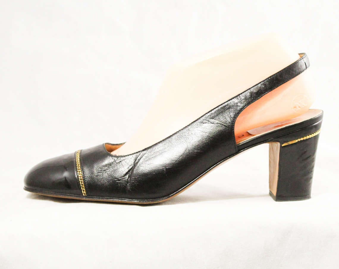 US Size 9 Celine Designer Shoes - Classic Black Leather Pumps with