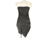 Size 2 Strapless Party Dress - Pewter Gray Knit Cocktail - 80s Designer Angelo Tarlazzi Paris France - Sparkling Metallic Silver - Bust 32