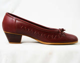 Size 6.5 W Leather Shoes - Dexter - High Quality Sophisticated 1980s Fine Oxblood Brown Leather - Stacked Wood Heels - Deadstock - 43149-3