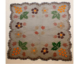 Artisan 1930s Black Net Scarf with Colorful Embroidery - Scarf - Spring - Bohemian - Scallops - 30s Embroidered Flowers - 37984-1