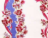 1940s Roses Tablecloth - Blue Pink White Feminine Cotton 40s 50s Table Cloth - Sweet Ribbon Garlands Flowers - Large Rectangle Border Print