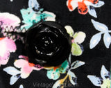 Size 8 1990's Dress - Romantic 1940s Style Floral Full Skirted Dress with Black Rose Buttons - Lavender Turquoise Chartreuse - Waist to 28