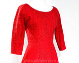 Size 8 Red Lace Dress - Classic Mid Century 1950s Vintage Vixen Cocktail - 50s Ballerina Fit and Flare Silhouette - Elegant Party - Waist 27