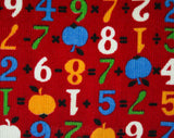 Petite Novelty Print Red Corduroy Robe - 1950s Wrap Front - Late 50s 60s Lounge Wear - Mathematics Numbers Apples - Teacher's Pet - Bust 35