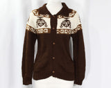 Size 6 Alpaca Cardigan - Chocolate Brown Luxury Knit Made in Bolivia - 1960s Button Front Sweater - Artisan Made Leather Buttons - Bust 34