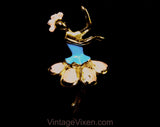 Fairy Ballerina Fantasy Brooch Pair - 1950s Dancers Pin Set of Two - Petal Skirt Faerie - Painted Pink Blue Daisy Flowers - 50s Novelty