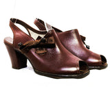 Size 5 1940s Brown Shoes - Terrific Asymmetric Lace Up Design - 5B Open Toe Leather Pumps with Wooden Beads - Chic 30s 40s NOS Deadstock