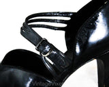 Size 4.5 1940s Black Leather Shoes - Unworn 40s Pumps with Deco Curve Strap High Heels - Pin Up Girl Deadstock - MISMATCH Size 5 & 4 1/2