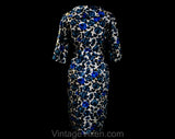 Size 10 Roses Silk Dress - Medium 1950s Cocktail Dress by Luisa Spagnoli - Blue Gray White - 50s Haute Quality Italian Deadstock - Waist 28