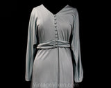 XL 1970s Goddess Dress - Size 16 Dusky Blue Jersey Knit Disco Era Cocktail - 70s Designer Label - Sexy Long Sleeve - NWT Deadstock - Bust 42