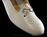 Size 8 Beige Shoes - Classic Spectator Style Pumps - Genuine Ecru Leather - 1950s 60s Style Made In The 1980s - Retro Deadstock Shoe - 46946