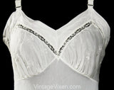 Size 4 Vintage White Full Slip - 1950s Lingerie - 50s Classic Dress Slip - Thin Tricot & Lace with Embroidery Scallops - Double Layer Knit
