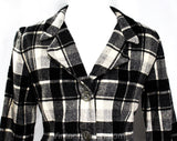 Size 6 1950s Gray Suit - Tartan Wool Tailored Jacket & Skirt - Black White Buffalo Plaid with Shell Buttons - Fall Winter Chic - Waist 26