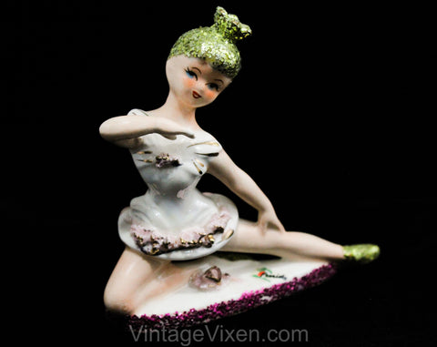 Ballerina Figurine - 1940s 1950s Girl's Bedroom Decor - Ballet Dancer Novelty Florida Souvenir with Glitter - 50s Girl's Bed Room - 50310