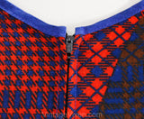 Size XL 60s Dress - Red Patchwork Print Cotton House Dress - Size 16 Summer Zip Front 1960s Sheath - Blue Brown Yellow Plaid - Bust 42.5