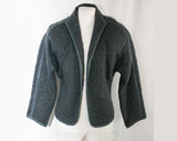 Size 6 Gray Designer Jacket - 80s Pewter Mohair Jacket with Leather Trim - Bill Haire - Haute Quality - Fall - Spring - Bust 38 - 38150-1