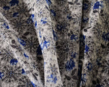 40s Floral Nylon Fabric - 3 1/2 Yards x 45 Inches - 1940s Sheer Seersucker with Starburst Snowflake Flowers - Blue Gray White Dress Yardage