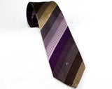 Pierre Cardin Men's Tie - Striped Purple Tan & Brown Necktie - 1970s Designer Neckwear - 60s 70s Woven Stripes - Aubergine Eggplant Hue