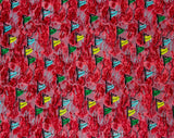 1940s Silk Fabric - 4 Yards Pink Sailboats 40s Novelty Print from Italy - Deadstock Dress Shop Yardage - Salmon Blue Yellow Green Fine Crepe