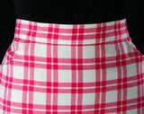 Size 8 Ted Lapidus Skirt - Fuchsia Pink & Ivory White Wool Plaid - Paris Diffusion Label - Made in France - 1980s Chic Designer Office Wear