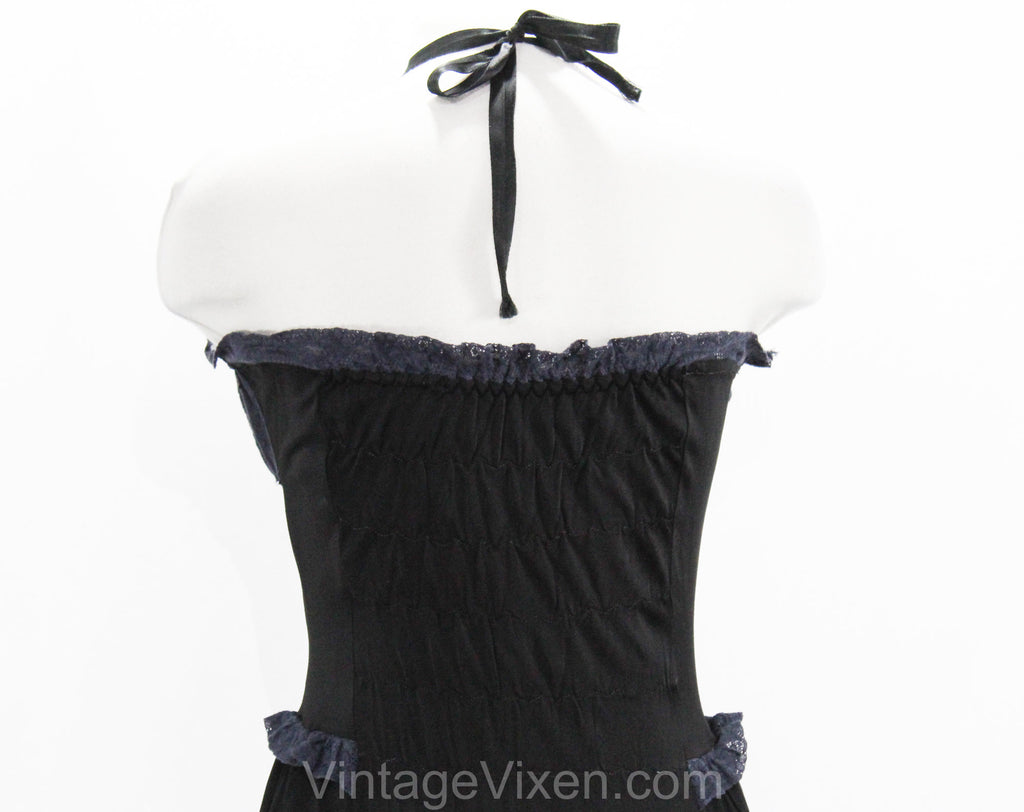 Large 1940s Black Strapless Slip with Sheer Navy Lace Bustline - Size Vintage Vixen Clothing Large 1940s Black Strapless Slip with Sheer Navy Lace Bustline - Size Vintage Vixen Clothing
