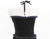 Large 1940s Black Strapless Slip with Sheer Navy Lace Bustline - Size 12 Halter Full Slip - Medium 40s Pin-Up Girl Burlesque - Bust to 40