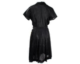 Size 10 Shirtwaist Dress - 1950s Sheer Black Fit & Flare Summer Frock with Floral Appliques - Fitted Bodice Full Skirt - Original Belt - NWT