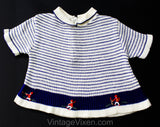 3T Toy Soldier 1960s Knit Top - Striped 60s Toddler Girl's Shirt - Navy Blue & White with Red Beefeater British Guards - Military Embroidery