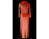 Small Medium Orange 1970s Dress - Late 70s Disco Shimmer Maxi Sheath with Cowl Neck & Long Sleeves - Size 6 to 10 Shiny Velvety Velour Knit