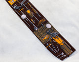 1960s Square End Tie - Golf Theme Mens 60s Novelty Print Necktie by Rooster Ties - Golfing Gear Clubs Balls Tees 18th Hole - Brown & Orange