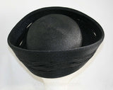 Audrey Style Hat - 1960s Black Straw Breton - Bold Upturned Brim - 60s Fine Millinery - Otto Lucas Junior - Made in Italy - 41340-1