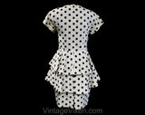 Size 10 Polka Dot Dress - Designer Guy Laroche 1950s Inspired Summer Party Cocktail - Black & White Cotton with Peplum Tier Skirt - Waist 28