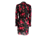 Size 12 Gypsy Roses Print Blouse - 1970s Romantic Rouge Red Black Floral Tunic Shirt - Medium Large Long Sleeve 70s Top & Belt - Bust 48