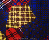 Size XL 60s Dress - Red Patchwork Print Cotton House Dress - Size 16 Summer Zip Front 1960s Sheath - Blue Brown Yellow Plaid - Bust 42.5