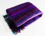 1960s Purple Mohair Scarf - Scottish Aubergine Plum Turquoise & Orange Large Wrap - 1950s 60s Fluffy Fuzzy Light Shawl - 48 x 74 Inches