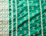 Emerald Green & Gold Wedding Sari Fabric - Over 6 Yards India Silk Continuous Yardage with Hand Knotted Fringe - Brilliant Vivid Hues