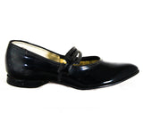 Girl's Size 8.5 Shoes - 1950s Mary Janes - Glossy Black Faux Patent Leather - 50s Pointed Toe Child's Shoe with Triple Strap - NIB Deadstock