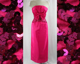 XXS Pink Strapless Evening Dress - Size 0 Fuschia Taffeta Hourglass Bombshell Style Formal - Sequined Waist - Mike Benet - Bust 31 - 42971