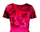 Size 10 Fuchsia Dress & Jacket - 1950s 60s Gorgeous Magenta Floral Satin and Pink Shantung Tailored Suit - Jackie O Style - Waist 28.5
