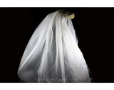 Elegant 1950s 60s Bridal Veil in Swirled Roses & Ecru Lace with Four Layers of White Tulle - Vintage Wedding Wear - Bride's Shoulder Length