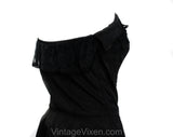 Size 2 1940s Evening Dress - XS Black Taffeta Authentic 30s 40s Formal Gown - Strapless or Straps - Lace Bust & Flounced Hem with Cinch Bows