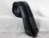 50s Designer Skinny Tie - Handsome 1950s Steel Gray Blue & Black Silk Necktie by Don Loper - Mid Century Classic - Iconic California Label