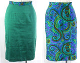 Size 4 Reversible Skirt - 1950s Silky Paisley Reverses to Emerald Green - Small 50s Secretary Pencil Skirt & Belt - NWT Deadstock - Waist 25